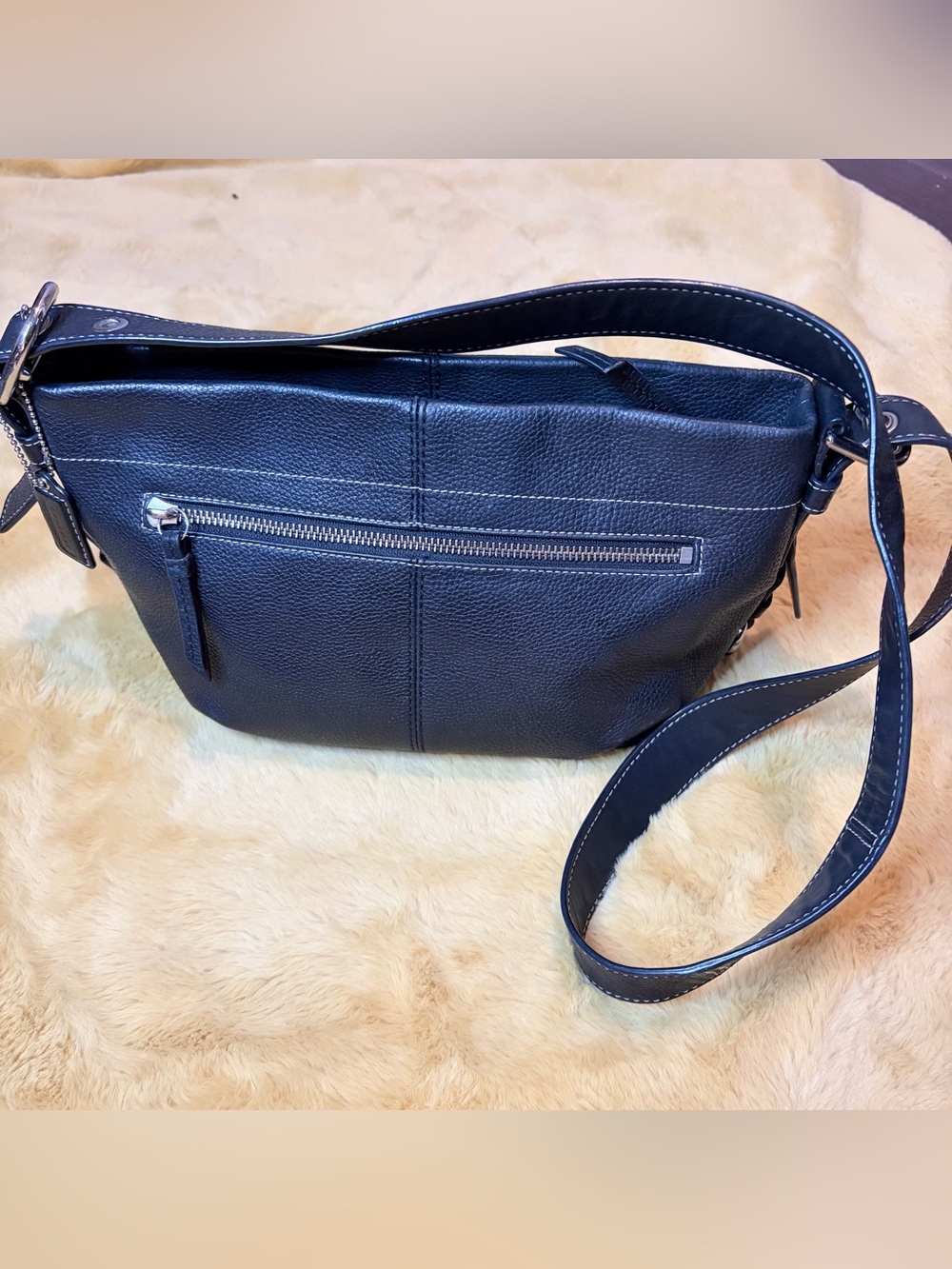 Coach East West Duffle F15065 Black Pebbled Leather Crossbody Shoulder Bag